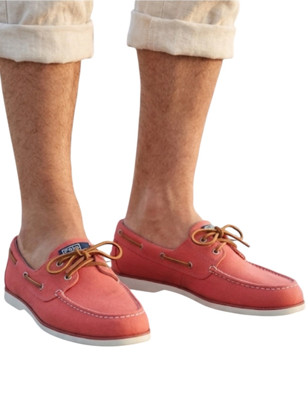 Polo by Ralph Lauren Boat Shoes Canvas Deck Loafers Salmon Red Men's 12D
J